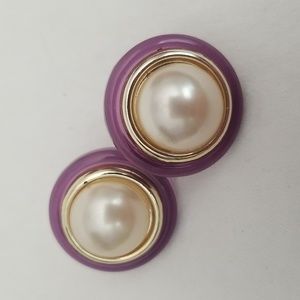 Vintage Faux Pearl & Purple Button earrings